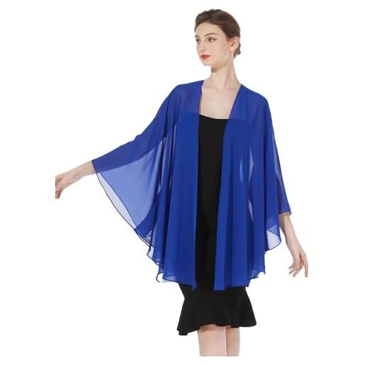 BEAUTELICATE stola - giacca da sposa da donna, in chiffon, per abito da sera, elegante cardigan bolero con giromanica per matrimonio, festa, spiaggia, kimono, primavera, estate, blu zaffiro, taglia