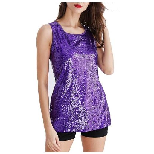 XUEJIANN top da donna elegante con glitter - top da donna elegante - top elegante e festivo con spalline glitterate allentate top canotte da donna per feste eleganti glitter top grandi taglie, lilla, xxl