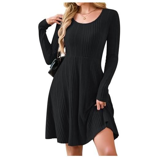 AUSELILY abito invernale da donna a maniche lunghe in maglia con scollo rotondo e tasche blu navy 2xl