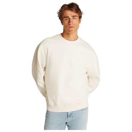 Calvin Klein uomo felpa logo tape crew neck relaxed fit, beige (tofu), xl