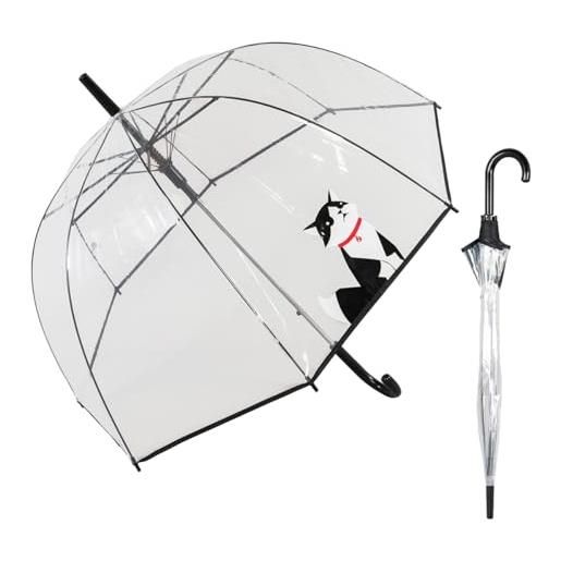 Le Monde du Parapluie - ombrello a campana trasparente automatico - antivento - 8 stecche in fibra di vetro - solido - piccolo gatto