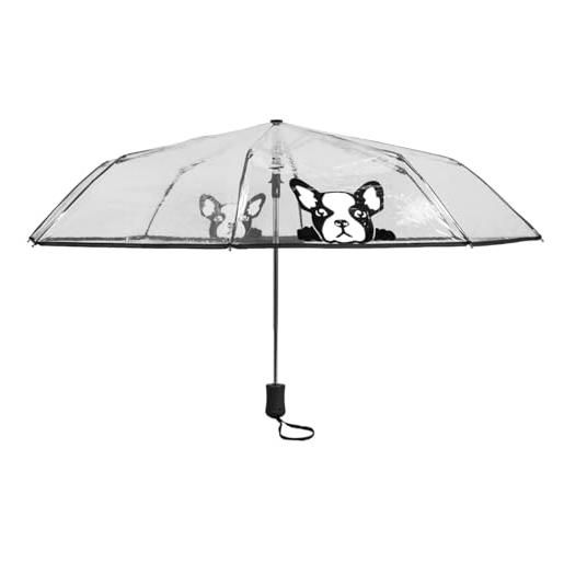 Le Monde du Parapluie - ombrello pieghevole trasparente automatico - antivento - 8 stecche in fibra di vetro - solido - cane