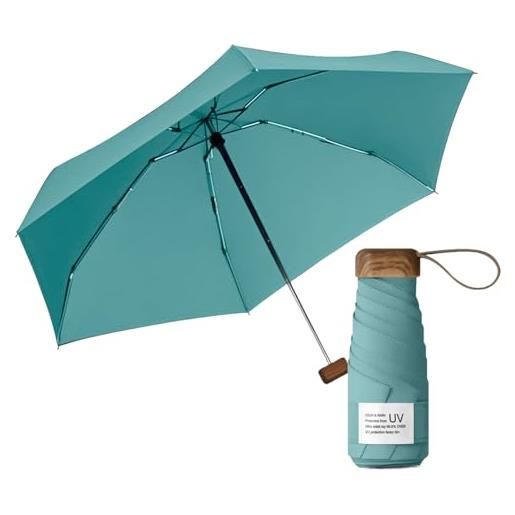 Le Monde du Parapluie mini ombrello pieghevole a 5 persiane con protezione uv upf 50+, protezione uv uv, leggero e compatto, per viaggi, tasca, borsa, antivento, manico in legno con rivestimento in