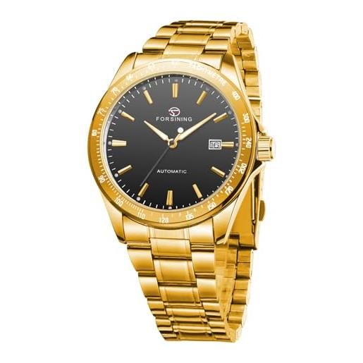 FORSINING Orologio Automatico Uomo Acciaio Inossidabile - Quadrante Con Data, Cinturino In Pelle, Oro