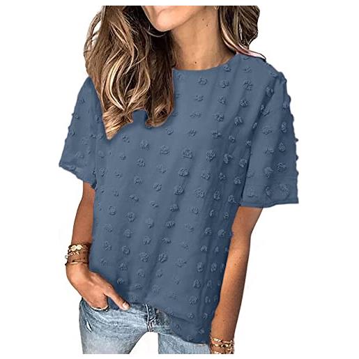 Coloody maglietta da donna in chiffon camicetta casual girocollo estiva tinta unita manica lunghe tops-bianco-xxl