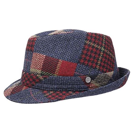 LIERYS cappello merino patchwork trilby donna/uomo - made in italy feltro di lana fedora con fodera autunno/inverno inverno - l (58-59 cm) blu