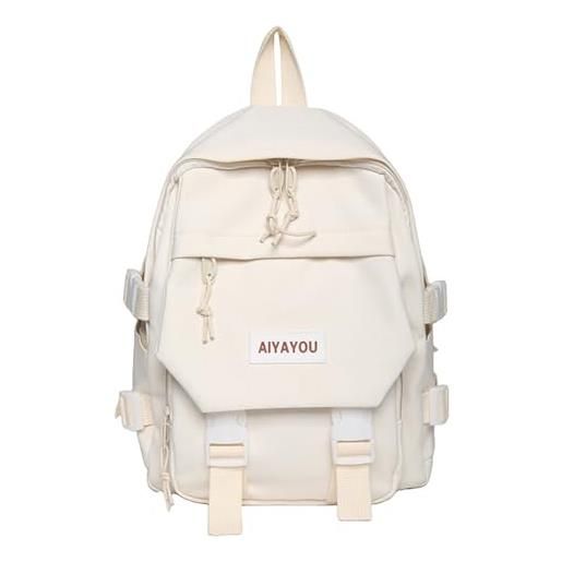 YeBon zaino estetico vintage per donne e ragazze, zaino scolastico per scuola, zaino da viaggio, resistente all'acqua, regalo per studenti, bianco, l