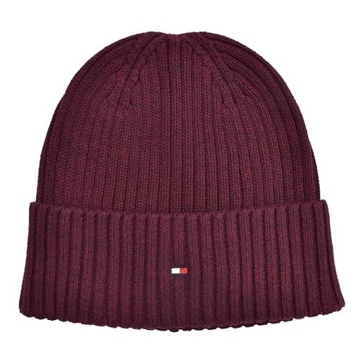 Tommy Hilfiger berretto lavorato a maglia flag twisted yarn beanie cotone cashmere rosso vino melange taglia unica