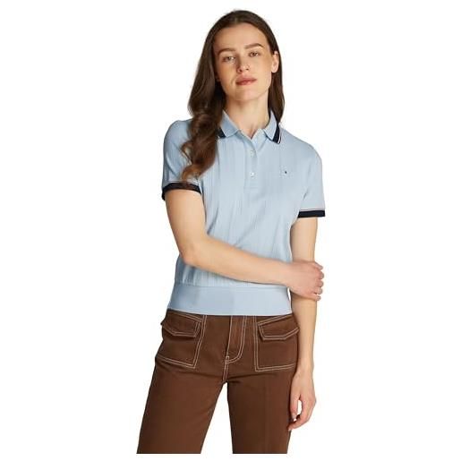 Tommy Hilfiger maglietta polo maniche corte donna regular fit, blu (breezy blue), xl