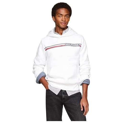 Tommy Hilfiger uomo felpa chest stripe con cappuccio, bianco (white), xs
