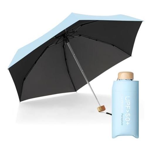 Le Monde du Parapluie ombrello pieghevole da donna a 5 strati, ultra leggero e compatto, da viaggio, tasca, antivento, protezione uv upf 50+, protezione uv e uv, colore: azzurro cielo