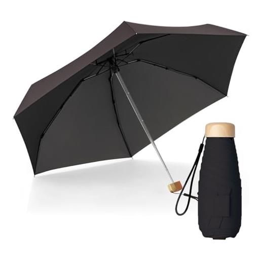 Le Monde du Parapluie ombrello pieghevole da donna a 5 strati, ultra leggero e compatto, da viaggio, tasca, antivento, protezione uv upf 50+, protezione uv upf 50+, colore nero