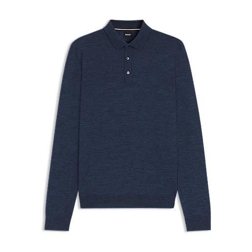 BOSS polo regular fit in maglia di lana vergine, blu scuro