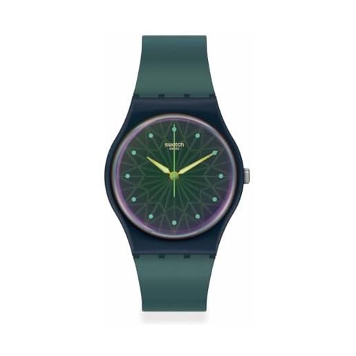 Swatch orologio analogico da donna al quarzo con cinturino in acciaio inossidabile so28n117, verde, striscia
