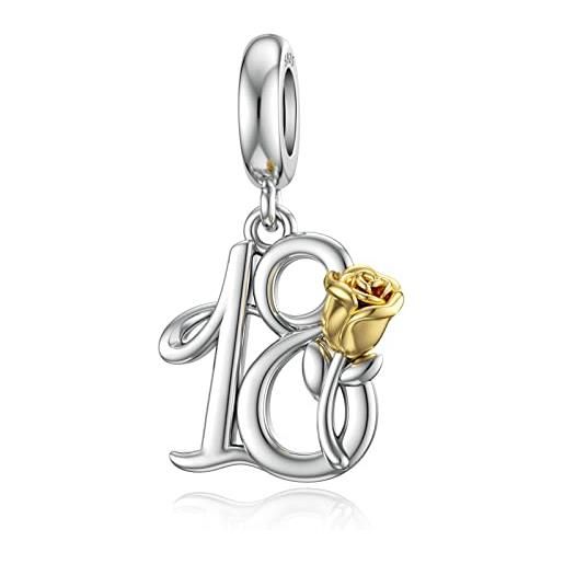 LANBEIDE ciondoli in argento sterling per braccialetti pandora per 16°, 18°, 21°, 30°, 40°, 50° compleanno, con rosa dorata, idea regalo da donna, argento sterling