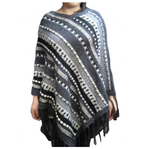 Alpacaandmore, poncho da donna ricamato in lana di alpaca, taglia unica grigio. Taglia unica