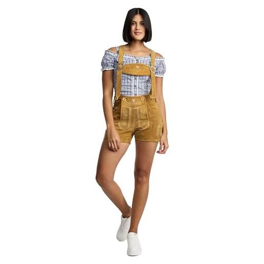 Steigenhöfer Manufaktur steigenhöfer - pantaloncini da donna in pelle, 100% pelle bovina - marina - pantaloni corti tradizionali da donna - con spalline regolabili - alternativa dirndl, marrone, 42