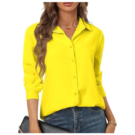 hearain morbido poliestere chiffon button down camicie per le donne pieghe indietro tinta unita camicia da lavoro xs-xxl, 5288_viola, l