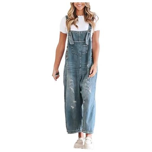 ticticlily salopette donna tuta di jeans tutina monopezzi pantaloni gamba larga con tasche tute senza maniche con bretelles regolabili overall denim bib jumpsuit a blu s