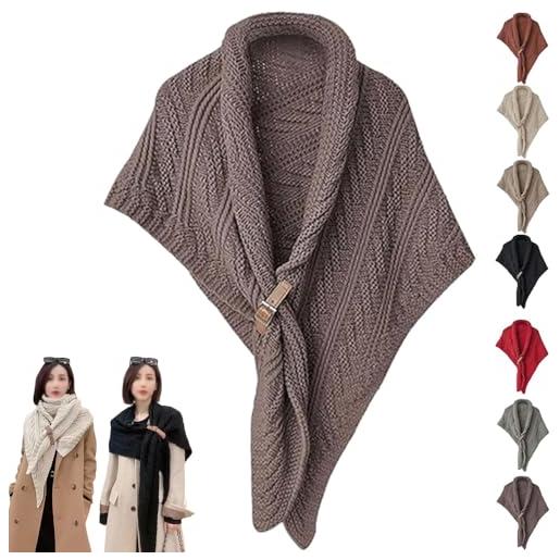 WENJIN scialle triangolare multifunzionale per donne, scialle triangolare lavorato a maglia con fibbia in pelle, moda calda e accogliente sciarpa a maglia