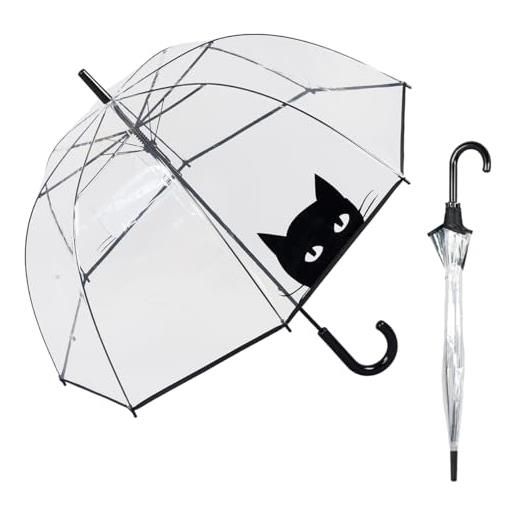 Le Monde du Parapluie - ombrello a campana trasparente automatico - antivento - 8 stecche in fibra di vetro - solido - gatto