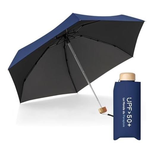 Le Monde du Parapluie ombrello pieghevole da donna a 5 strati, ultra leggero e compatto, da viaggio, tasca, antivento, protezione uv upf 50+, protezione uv e uv, colore blu navy