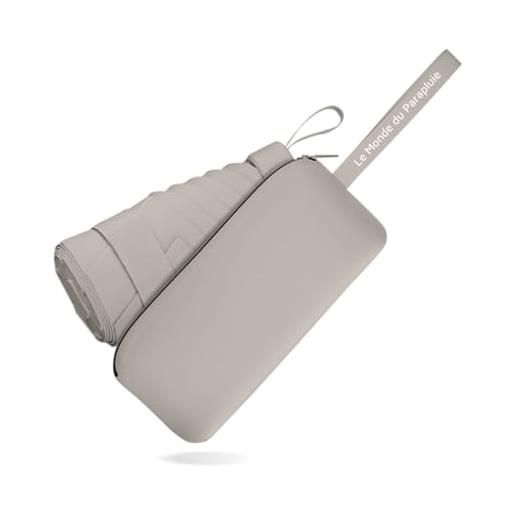 Le Monde du Parapluie ombrello pieghevole da donna, con 6 persiane, leggero e compatto, 16 cm, formato da viaggio, tasca, borsa a vento, con custodia in pelle, colore: bianco crema
