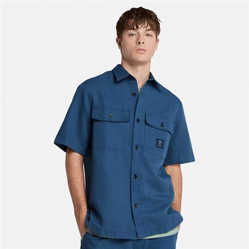 Timberland - overshirt utility in cotone e lino da uomo in blu scuro, uomo, blu, taglia: 3xl