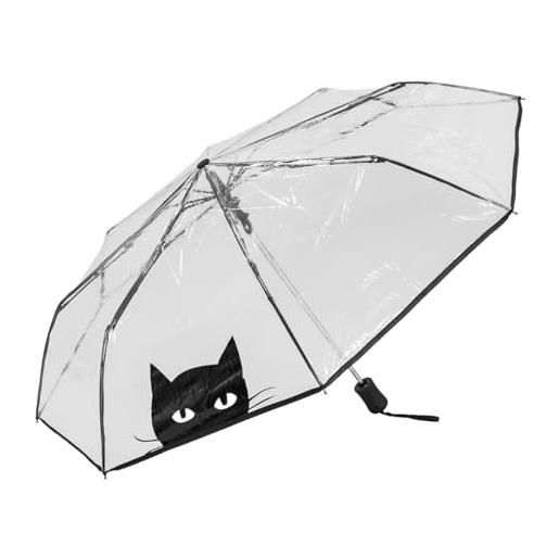 Le Monde du Parapluie - ombrello pieghevole trasparente automatico - antivento - 8 stecche in fibra di vetro - solido - gatto
