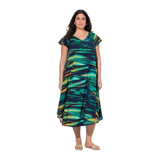 Ulla Popken abito midi dal taglio svasato con scollo a v e mezze maniche blu scuro 58+ 838072750-58+