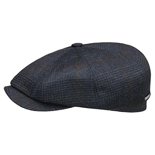 Stetson coppola hatteras cashmere check uomo - made in germany berretto cachemire newsboy con visiera, fodera inverno autunno/inverno - 58 cm blu