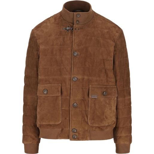 Fay bomber trapuntato in pelle scamosciata - marrone