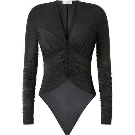 Genny body con scollo a v e ruches - nero