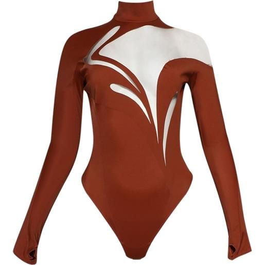 Mugler body a collo alto - marrone