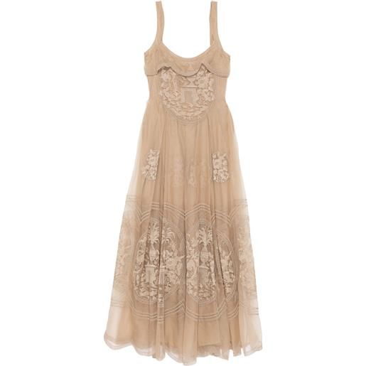 Elie Saab abito lungo in organza con ricamo - grigio