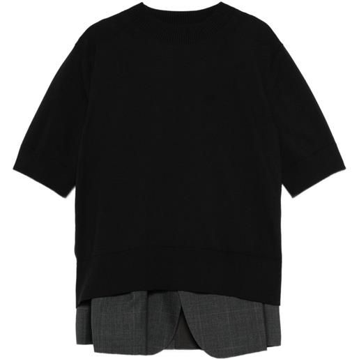 sacai maglione a maniche corte con design a strati - nero