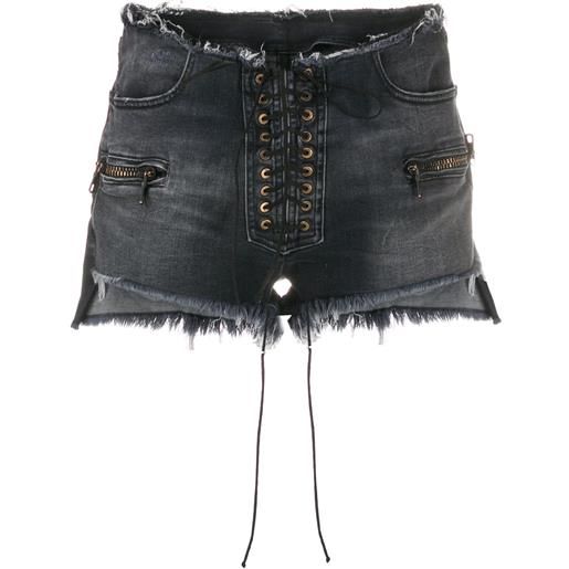UNRAVEL PROJECT shorts denim con orlo sfrangiato - nero