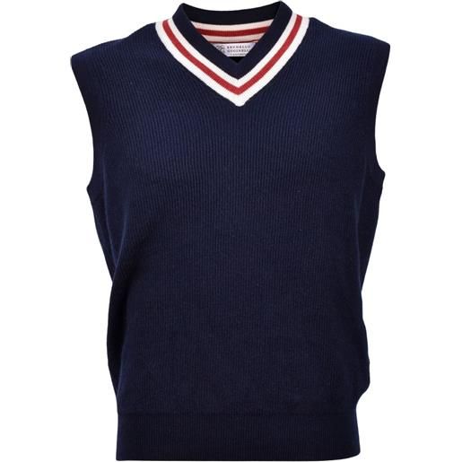 Brunello Cucinelli canotta in lana a coste con scollo a v - blu