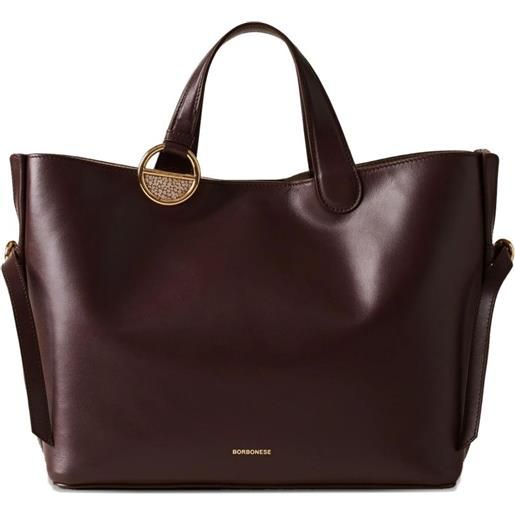 Borbonese borsa tote bridle media in pelle con dettaglio anello - marrone