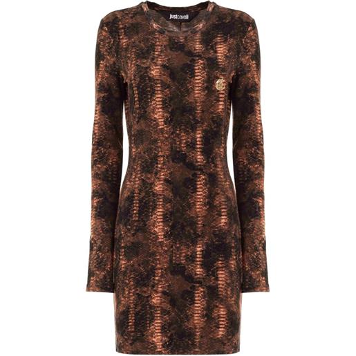 Just Cavalli abito corto a maniche lunghe con stampa pelle di serpente - marrone