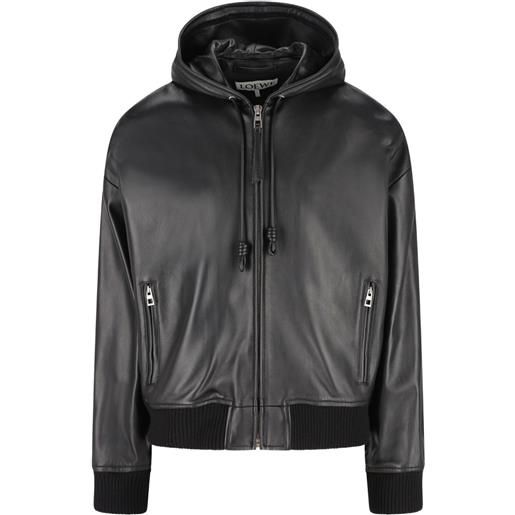 LOEWE giacca biker in pelle con cappuccio - nero