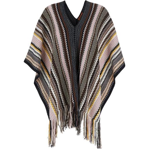 Missoni poncho in maglia a zigzag con frange - grigio