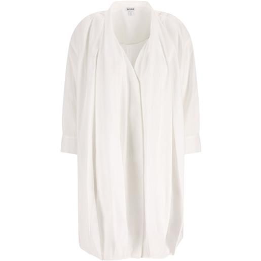LOEWE abito corto plissettato con maniche a 3/4 - bianco