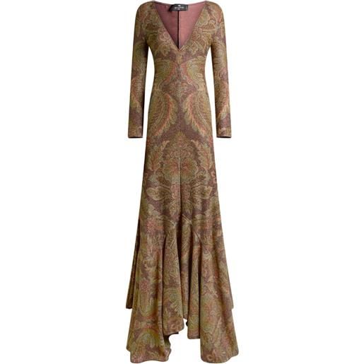 ETRO abito con ruches e stampa paisley - marrone