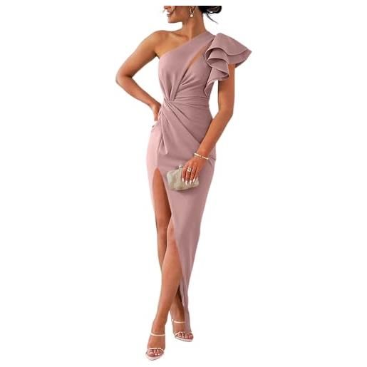 Onsoyours abito da sera donna bodycon sposa festa lungo vestiti con spacco volant spalle scoperte maxi abiti elegante e chic aderente cerimonia cocktail vestito a rosa m