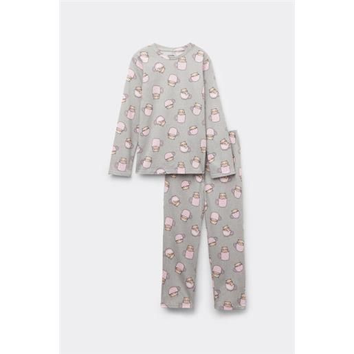 Tezenis pigiama lungo bimba cotone stampa gattini bambina grigio