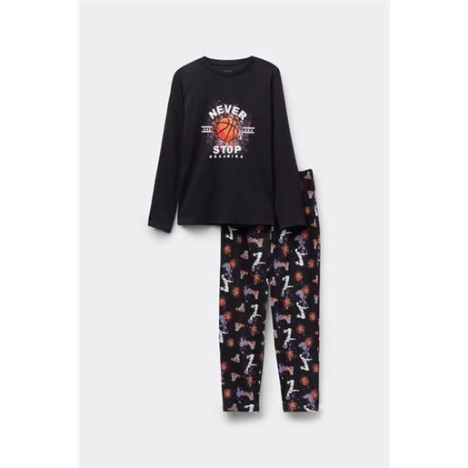 Tezenis pigiama lungo bimbo cotone stampa "never stop" bambino nero