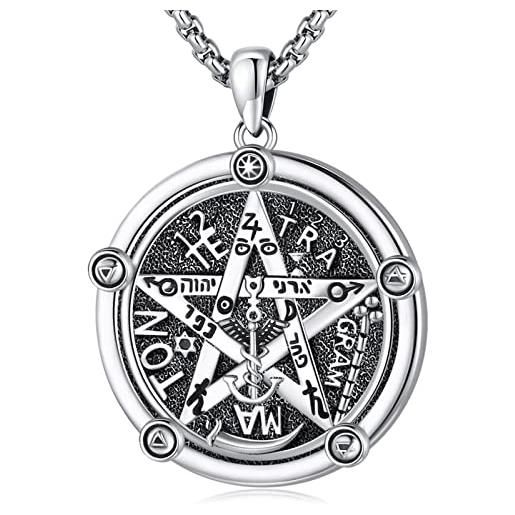 YAFEINI Collana Con Ciondolo Pentacolo In Argento 925 – Ossidata, Vintage, Per Uomo E Donna, Con Catena Regolabile E Panno Lucidante