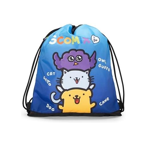 COMIX scomix by sio - sacca coulisse, con tasca compatta e versatile, ideale per palestra, scuola, viaggi, portamerenda, idea regalo bambini e ragazzi, 34x42cm, blu