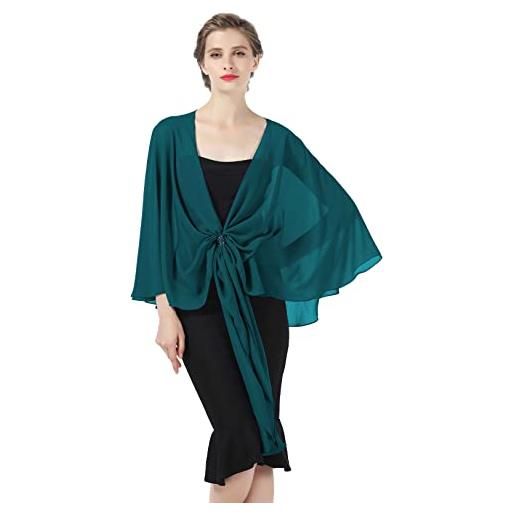 BEAUTELICATE scialle stola di chiffon donna elegante cerimonia sciarpe coprispalle donna estivo per nozze sposa festa matrimonio (teal green, taglia unica)